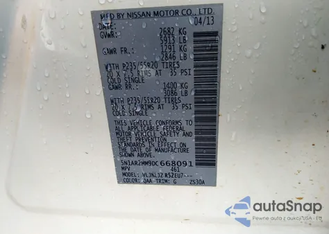 2013 Nissan Pathfinder Platinum z USA, uszkodzony, nr VIN 5N1AR2MM9DC668091